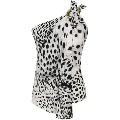 Me&thee Women's Black / White Now Or Never Leopard Animal Print Top In White