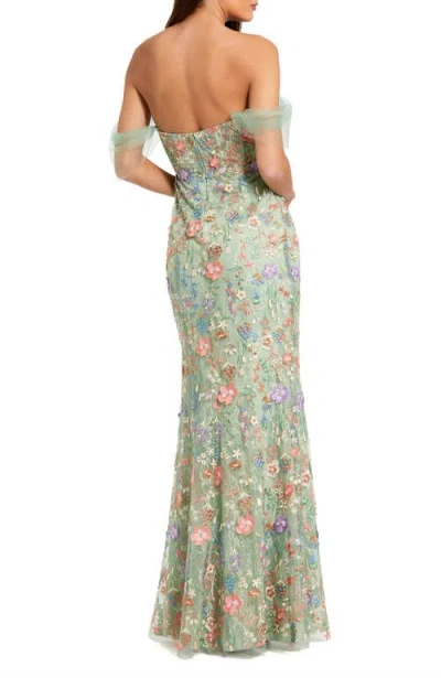 Mac Duggal Off The Shoulder Bustier Emboridered Net Gown