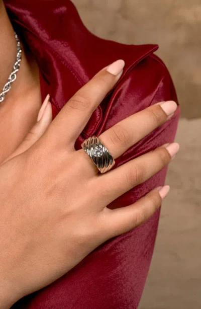 Sterling Forever Blythe Cubic Zirconia Cigar Band Ring