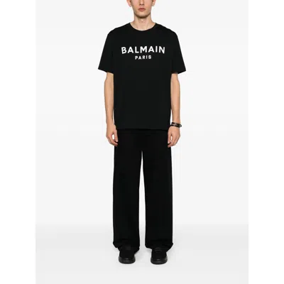 Balmain Black Crewneck T-shirt With Logo Lettering On The Front