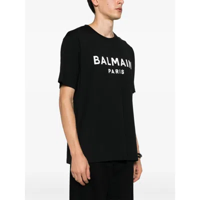 Balmain Black Crewneck T-shirt With Logo Lettering On The Front