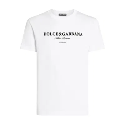 Dolce & Gabbana White Crewneck T-shirt With Logo Lettering Print On The Front