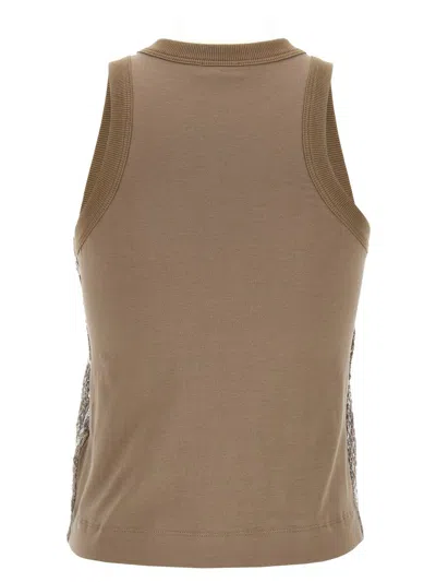 Brunello Cucinelli Sleeveless Cotton Top With Sequins Accents