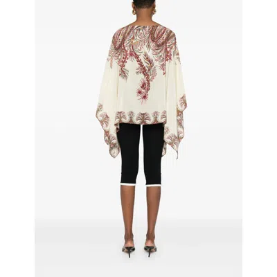 Etro , Silk Poncho Top With Placed Print, Woman, Multicolour In Multi