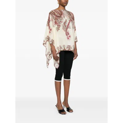Etro , Silk Poncho Top With Placed Print, Woman, Multicolour In Multi