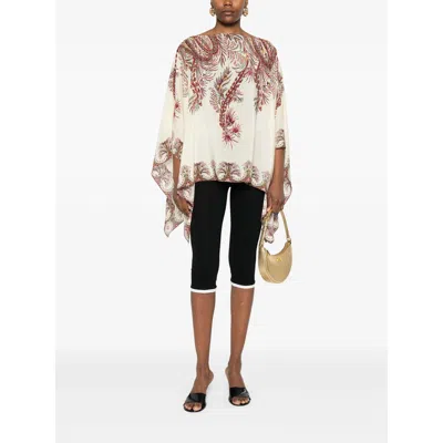 Etro , Silk Poncho Top With Placed Print, Woman, Multicolour In Multi