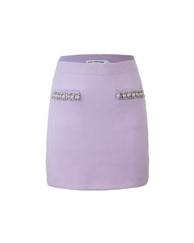 Self-portrait Knit Skirt With Crystals In Purple