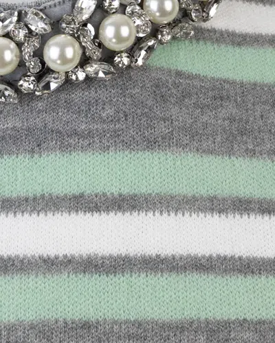 Self-portrait Self Portrait 'grey Striped Crystal Trim Knit' Sweater In Animal Print