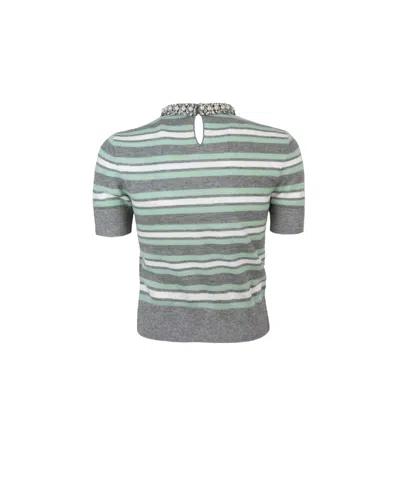 Self-portrait Self Portrait 'grey Striped Crystal Trim Knit' Sweater In Animal Print