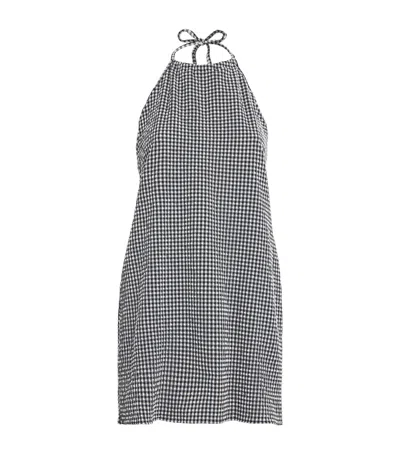 Hunza G Halter Neck A-line Check Dress In Gray
