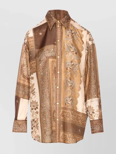 Zimmermann Lucky Manstyle Silk Shirt In Brown