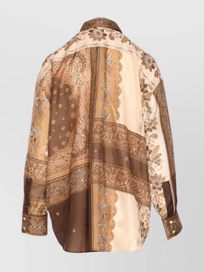 Zimmermann Lucky Manstyle Silk Shirt In Brown