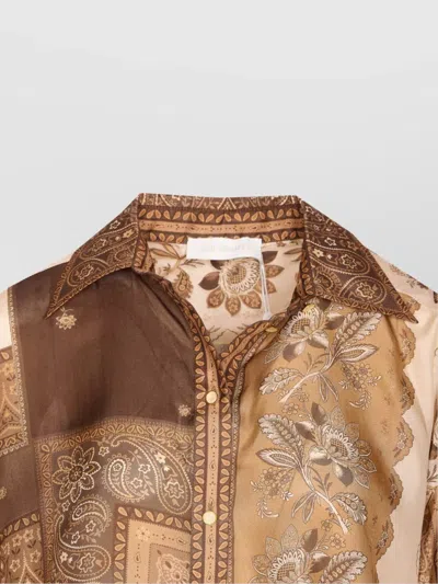 Zimmermann Lucky Manstyle Silk Shirt In Brown