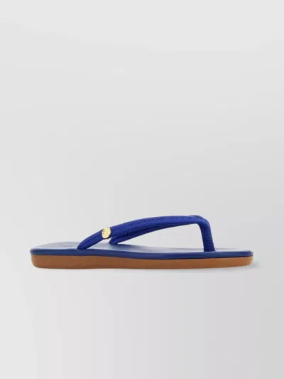 Ancient Greek Sandals Blue Fabric Saionara Thong Slippers