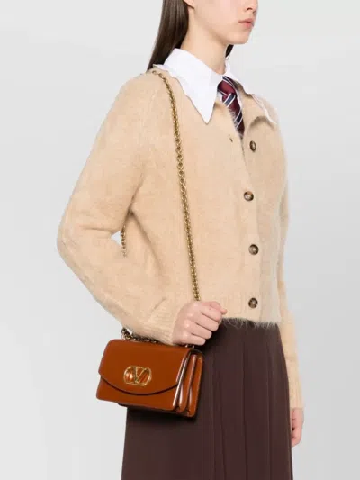 Valentino Garavani Shiny Leather Small Shoulder Bag In Brown