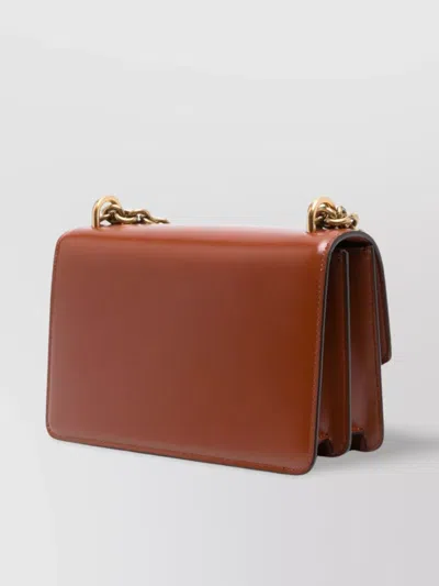 Valentino Garavani Shiny Leather Small Shoulder Bag In Brown