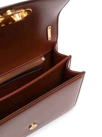 Valentino Garavani Shiny Leather Small Shoulder Bag In Brown