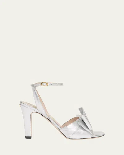 Valentino Garavani Bowow Sandal In Laminated Nappa 95mm Woman Silver 40 In Neutral