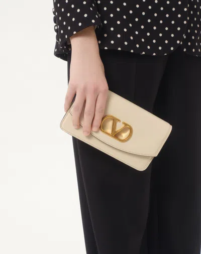 Valentino Garavani Small Leather Clutch With Adjustable Chain Strap In White