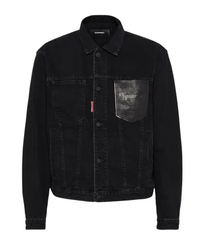 Dsquared2 Black Jacket With Classic Collar And Embossed Logo On The Front In Black