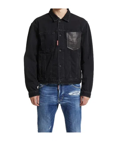 Dsquared2 Black Jacket With Classic Collar And Embossed Logo On The Front In Black