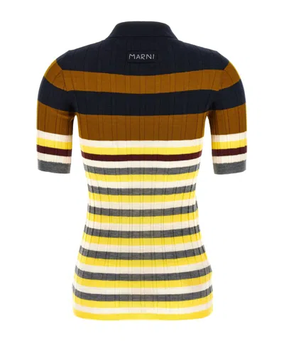Marni Ribbed Texture Wool Polo Shirt In Multi