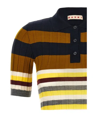 Marni Ribbed Texture Wool Polo Shirt In Multi