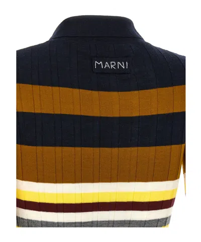 Marni Ribbed Texture Wool Polo Shirt In Multi