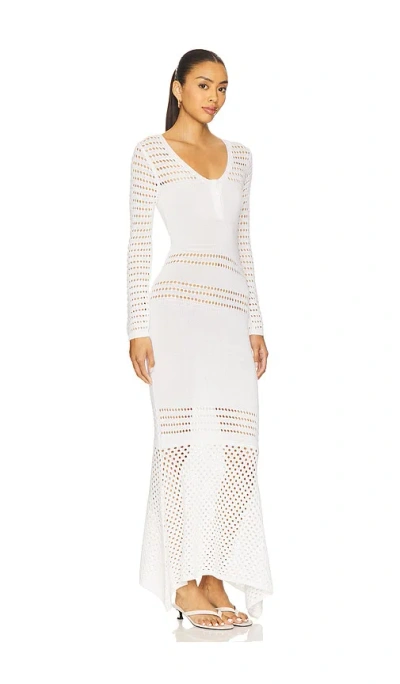 Matthew Bruch Striped Mesh Handkerchief Midi Dress In White Knit
