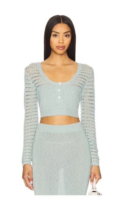 Matthew Bruch Striped Mesh Long Sleeve Cropped Henley In Blue