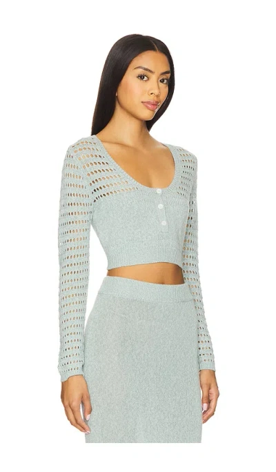 Matthew Bruch Striped Mesh Long Sleeve Cropped Henley In Blue