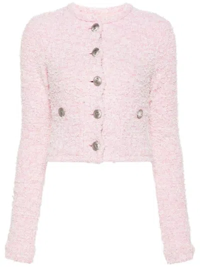 Balenciaga Pink Cotton Blend Tweed Cropped Cardigan