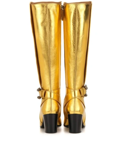 Shop Gucci Metallic Leather Boots In Gold