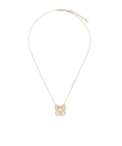 Ferragamo Crystal Embellished Four Gancini Pendant Necklace In Gold