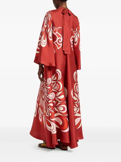 La Doublej La Double J Magnifico Printed Silk-twill Dress In Burgundy