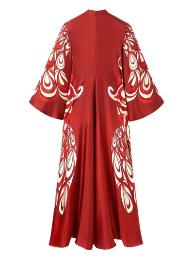 La Doublej La Double J Magnifico Printed Silk-twill Dress In Burgundy