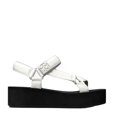 Tory Burch Round Toe Platform Sandals In White
