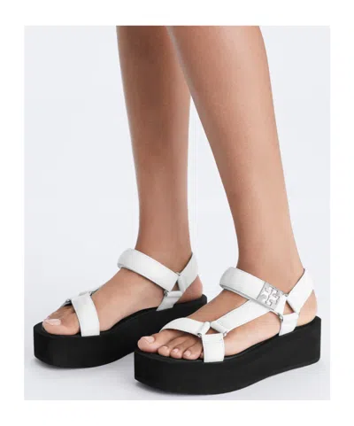 Tory Burch Round Toe Platform Sandals In White