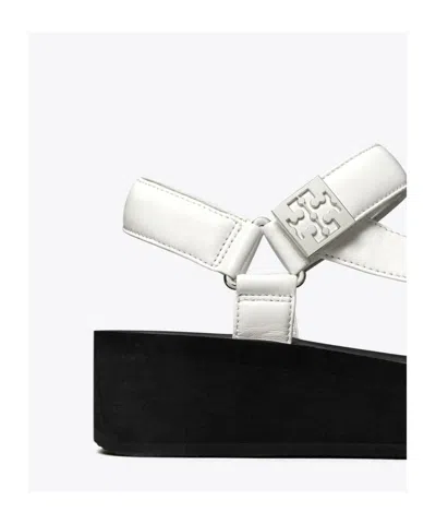 Tory Burch Round Toe Platform Sandals In White