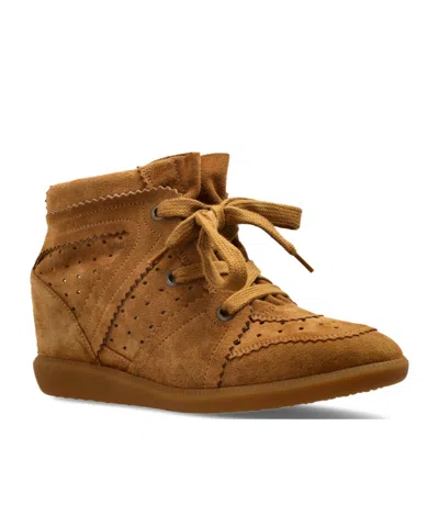 Isabel Marant Bobby Perforated Suede Wedge Sneakers In Brown