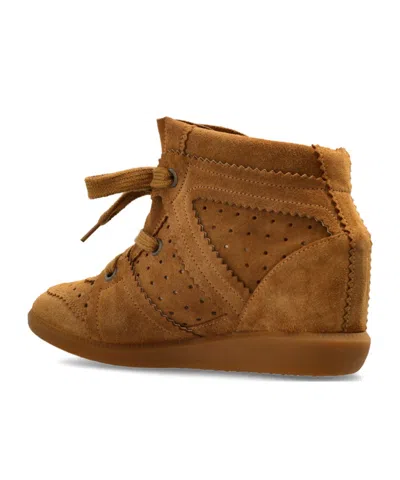 Isabel Marant Bobby Perforated Suede Wedge Sneakers In Brown
