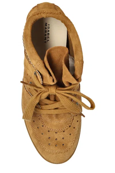 Isabel Marant Bobby Perforated Suede Wedge Sneakers In Brown