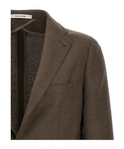 Tagliatore Wool Blazer In Super 100's In Brown