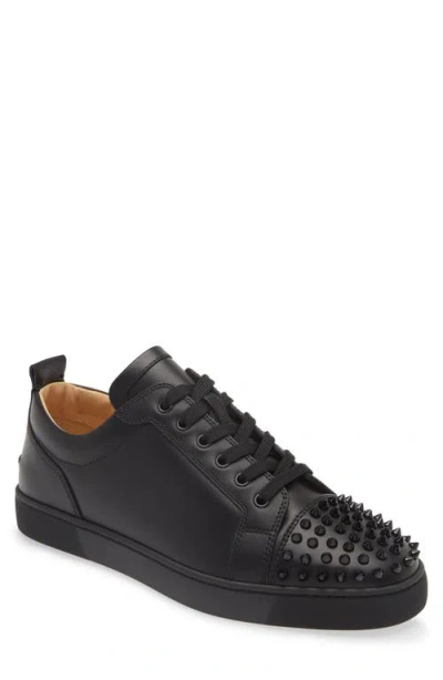 Christian Louboutin Louis Junior Spikes Cap-toe Leather Sneakers In Black