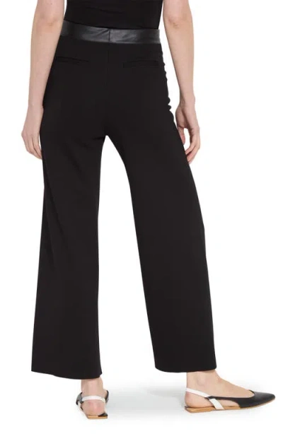 Lyssé Denver Faux Leather Waist Ponte Wide Leg Pants In Black