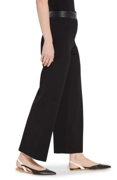 Lyssé Denver Faux Leather Waist Ponte Wide Leg Pants In Black