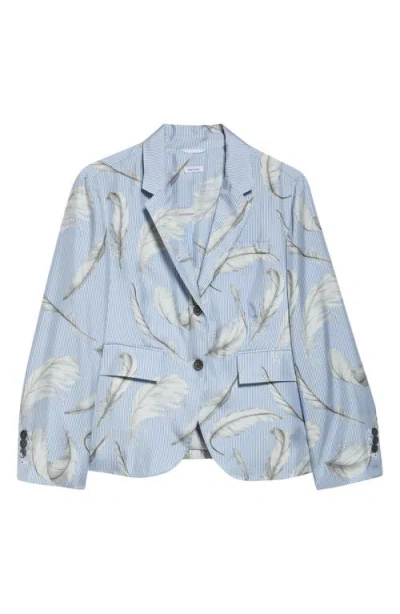 Thom Browne Feather Print Stripe Silk Blazer