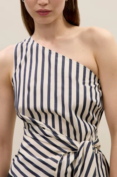 Rebecca Taylor Isla One Shoulder Poplin Top In Cream Stripe In Multi