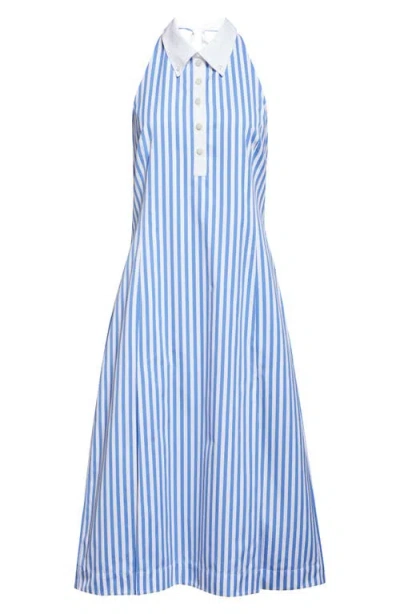 Thom Browne Awning Stripe Cotton Poplin Halter Polo Dress