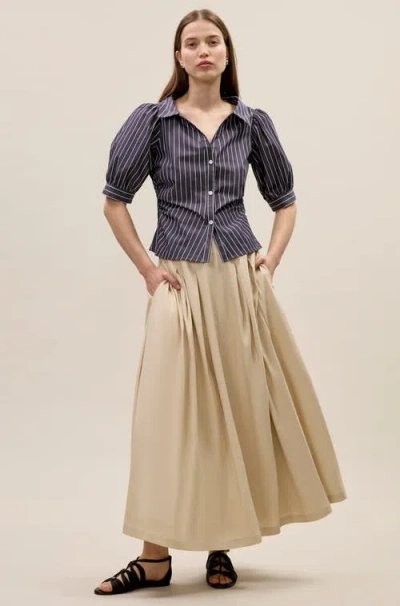 Rebecca Taylor Isla Poplin Shirt In Navy Stripe In Blue